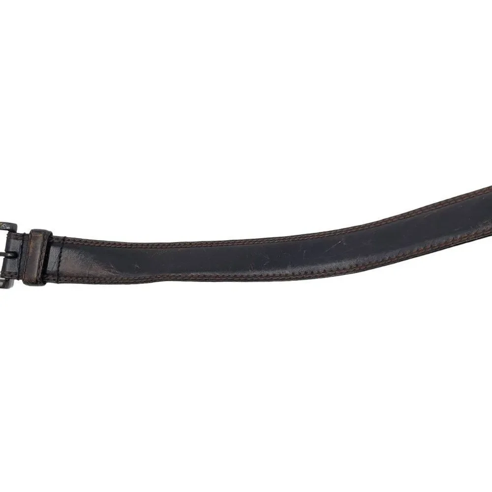 Columbia Black Genuine Leather Bronze Distressed Belt XL‎ Contrast Stitching